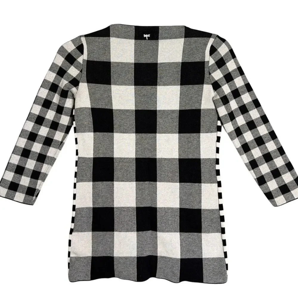Tyler Boe Silk Cotton Mixed Stripe Plaid Sweater XS Quiet Luxury Minimalist